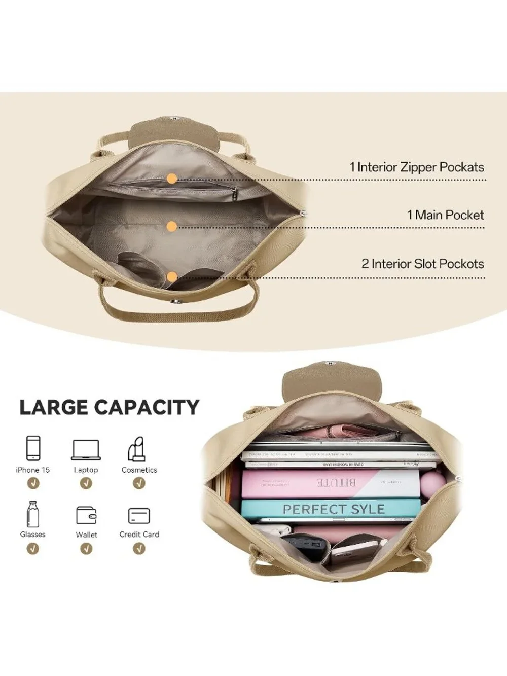 👜Women's Hazel Nylon Tote Bag Large Capacity Shoulder Hobo Handbag With Zipper